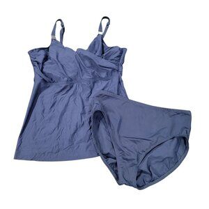 MIRACLESUIT Surplice Tankini Top & Bottom Swimsuit Underwire 40DD Midnight Blue